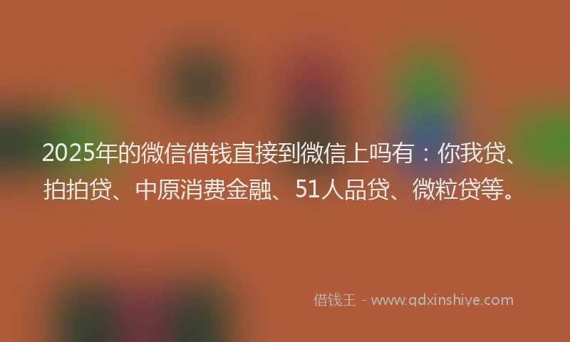 2025年的微信借钱直接到微信上吗有：你我贷、拍拍贷、中原消费金融、51人品贷、微粒贷等。