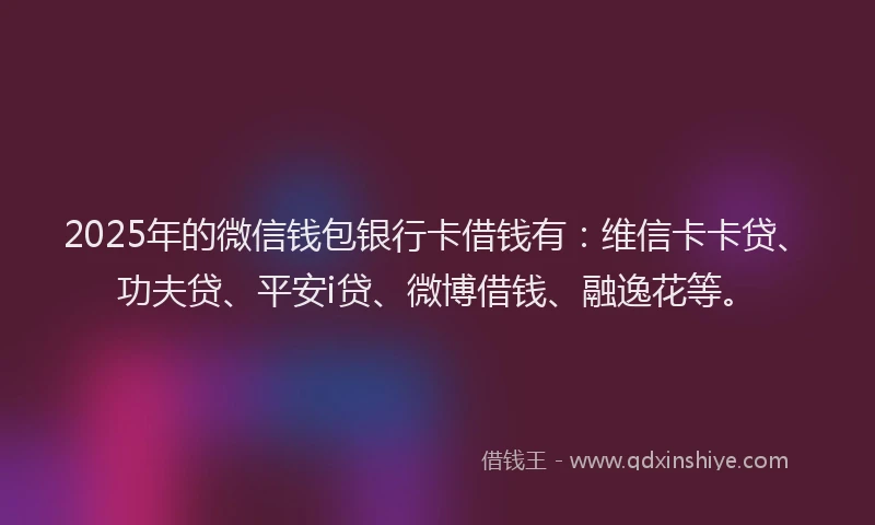 2025年的微信钱包银行卡借钱有：维信卡卡贷、功夫贷、平安i贷、微博借钱、融逸花等。