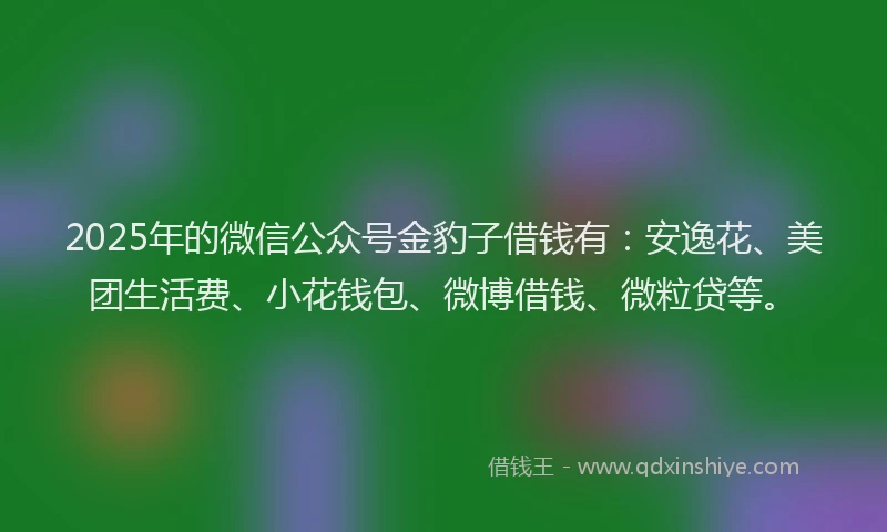 2025年的微信公众号金豹子借钱有：安逸花、美团生活费、小花钱包、微博借钱、微粒贷等。