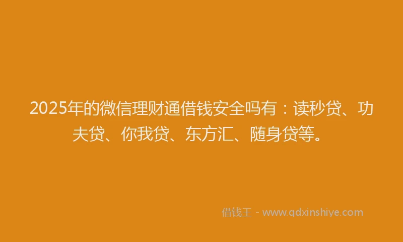 2025年的微信理财通借钱安全吗有：读秒贷、功夫贷、你我贷、东方汇、随身贷等。