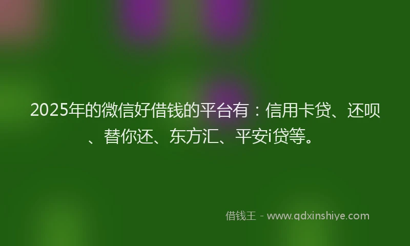 2025年的微信好借钱的平台有：信用卡贷、还呗、替你还、东方汇、平安i贷等。