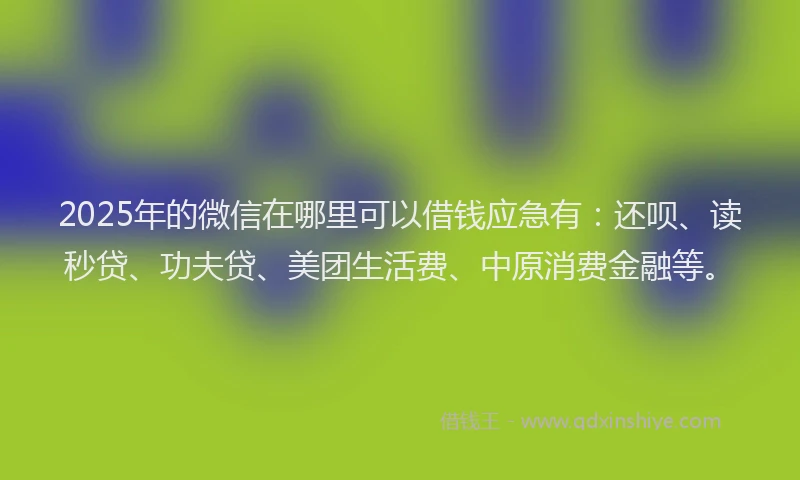 2025年的微信在哪里可以借钱应急有：还呗、读秒贷、功夫贷、美团生活费、中原消费金融等。