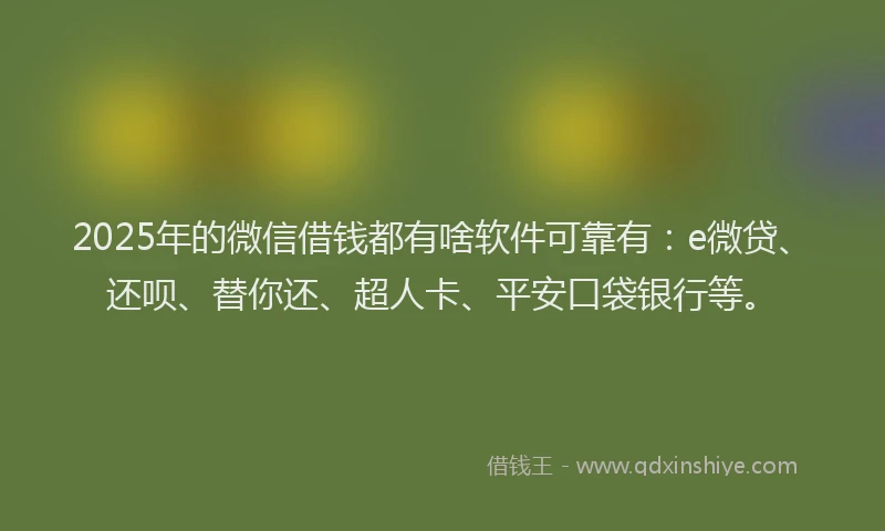 2025年的微信借钱都有啥软件可靠有：e微贷、还呗、替你还、超人卡、平安口袋银行等。