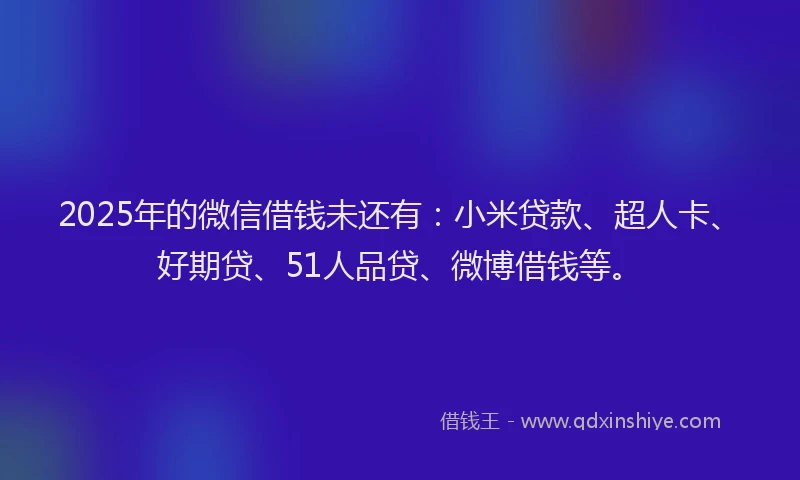 2025年的微信借钱未还有：小米贷款、超人卡、好期贷、51人品贷、微博借钱等。