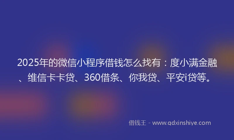 2025年的微信小程序借钱怎么找有：度小满金融、维信卡卡贷、360借条、你我贷、平安i贷等。