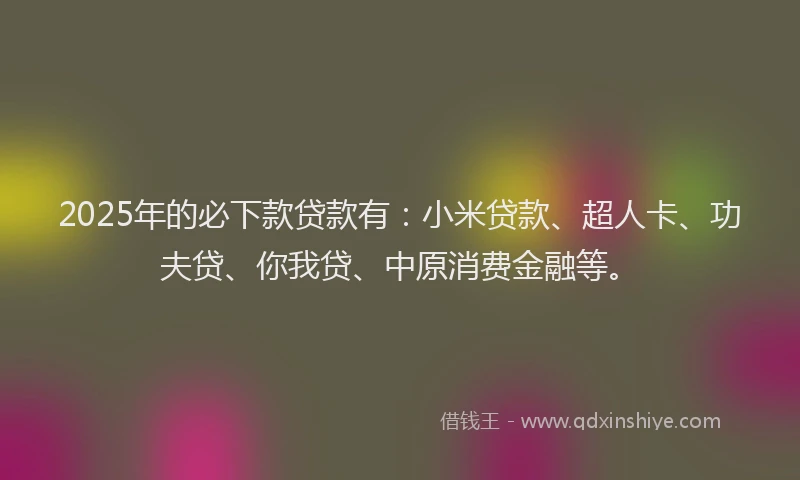 2025年的必下款贷款有：小米贷款、超人卡、功夫贷、你我贷、中原消费金融等。