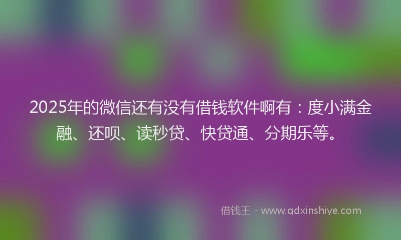 2025年的微信还有没有借钱软件啊有：度小满金融、还呗、读秒贷、快贷通、分期乐等。