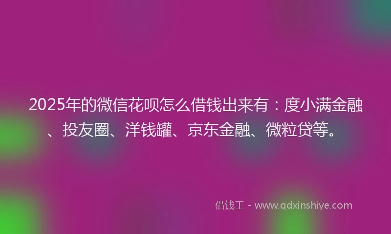 2025年的微信花呗怎么借钱出来有：度小满金融、投友圈、洋钱罐、京东金融、微粒贷等。