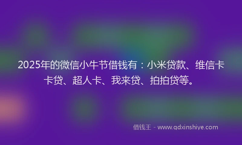 2025年的微信小牛节借钱有：小米贷款、维信卡卡贷、超人卡、我来贷、拍拍贷等。