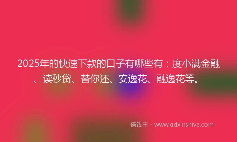2025年的快速下款的口子有哪些有：度小满金融、读秒贷、替你还、安逸花、融逸花等。