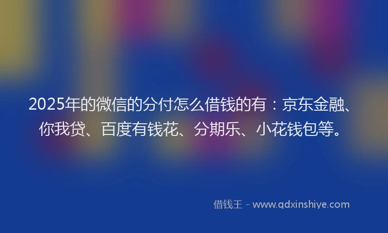 2025年的微信的分付怎么借钱的有：京东金融、你我贷、百度有钱花、分期乐、小花钱包等。