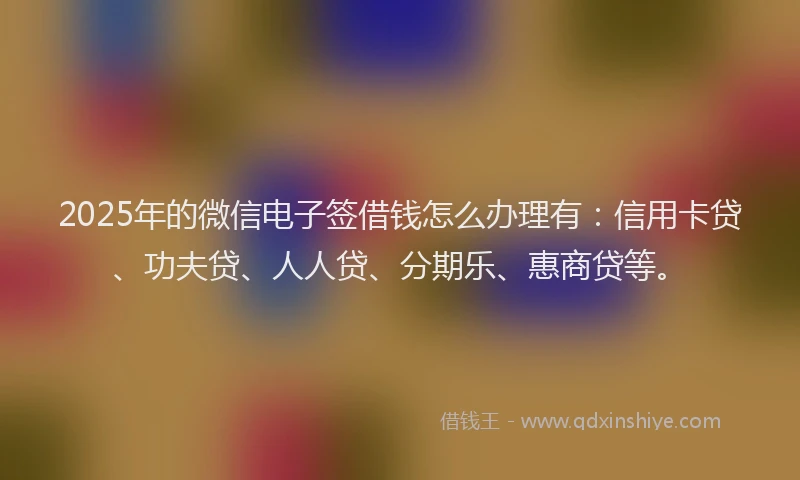 2025年的微信电子签借钱怎么办理有：信用卡贷、功夫贷、人人贷、分期乐、惠商贷等。