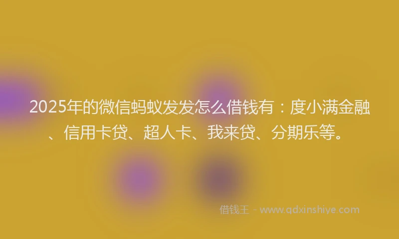 2025年的微信蚂蚁发发怎么借钱有：度小满金融、信用卡贷、超人卡、我来贷、分期乐等。