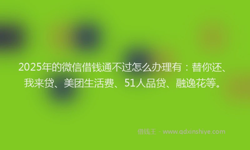 2025年的微信借钱通不过怎么办理有：替你还、我来贷、美团生活费、51人品贷、融逸花等。