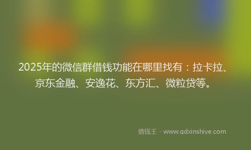 2025年的微信群借钱功能在哪里找有：拉卡拉、京东金融、安逸花、东方汇、微粒贷等。