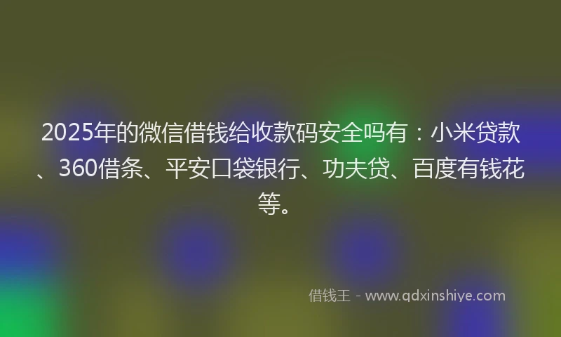 2025年的微信借钱给收款码安全吗有：小米贷款、360借条、平安口袋银行、功夫贷、百度有钱花等。
