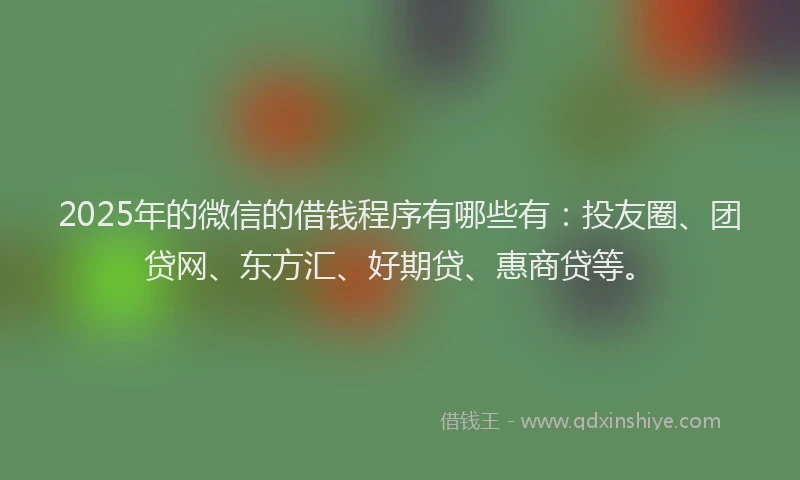 2025年的微信的借钱程序有哪些有：投友圈、团贷网、东方汇、好期贷、惠商贷等。