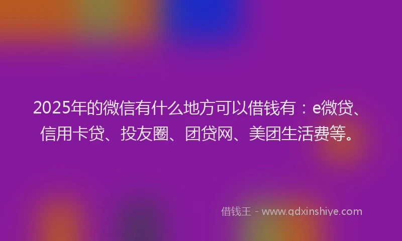 2025年的微信有什么地方可以借钱有：e微贷、信用卡贷、投友圈、团贷网、美团生活费等。