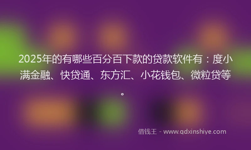 2025年的有哪些百分百下款的贷款软件有：度小满金融、快贷通、东方汇、小花钱包、微粒贷等。