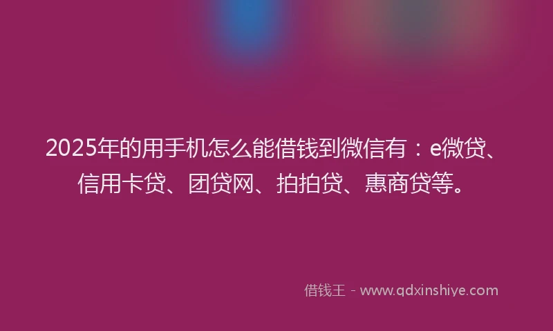 2025年的用手机怎么能借钱到微信有：e微贷、信用卡贷、团贷网、拍拍贷、惠商贷等。