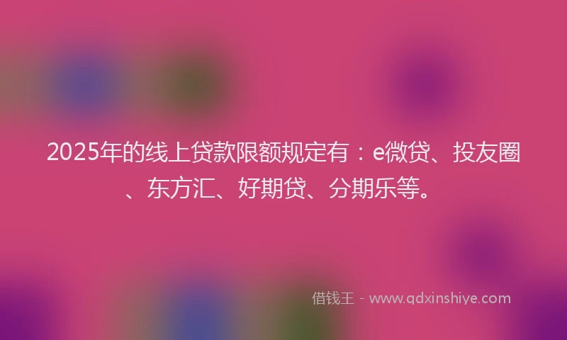 2025年的线上贷款限额规定有：e微贷、投友圈、东方汇、好期贷、分期乐等。
