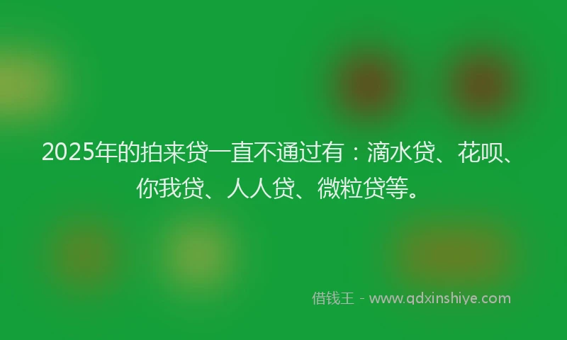 2025年的拍来贷一直不通过有：滴水贷、花呗、你我贷、人人贷、微粒贷等。