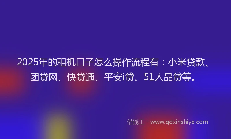 2025年的租机口子怎么操作流程有：小米贷款、团贷网、快贷通、平安i贷、51人品贷等。