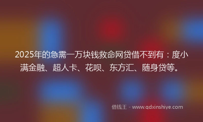 2025年的急需一万块钱救命网贷借不到有：度小满金融、超人卡、花呗、东方汇、随身贷等。