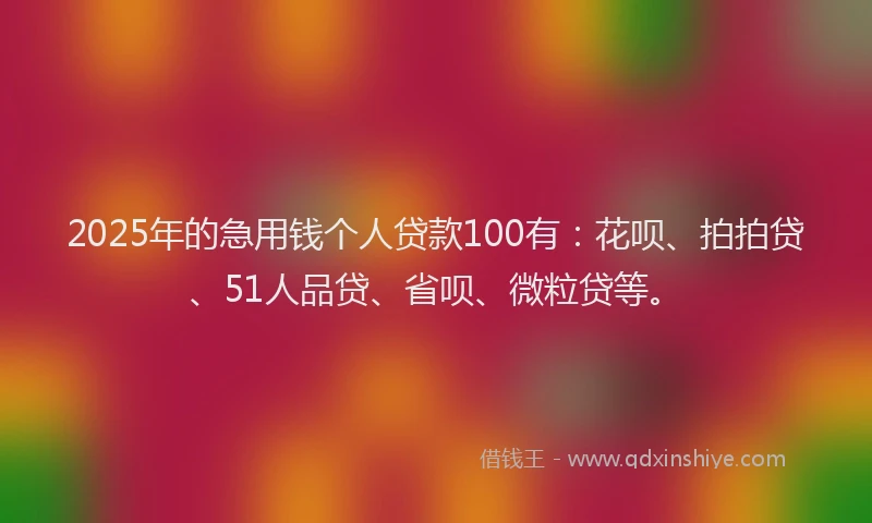 2025年的急用钱个人贷款100有：花呗、拍拍贷、51人品贷、省呗、微粒贷等。