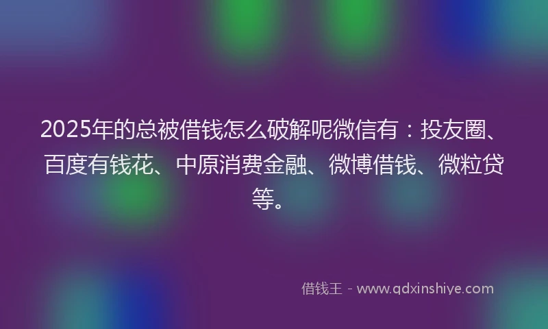 2025年的总被借钱怎么破解呢微信有：投友圈、百度有钱花、中原消费金融、微博借钱、微粒贷等。