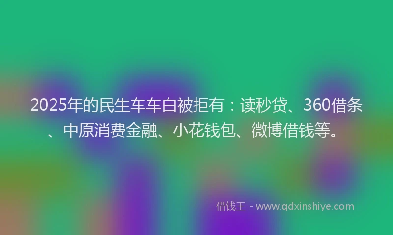 2025年的民生车车白被拒有：读秒贷、360借条、中原消费金融、小花钱包、微博借钱等。