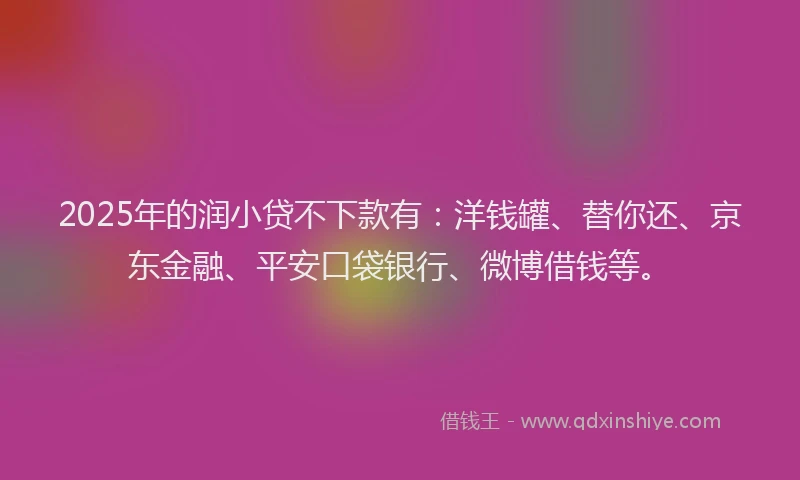 2025年的润小贷不下款有：洋钱罐、替你还、京东金融、平安口袋银行、微博借钱等。