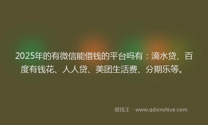 2025年的有微信能借钱的平台吗有：滴水贷、百度有钱花、人人贷、美团生活费、分期乐等。