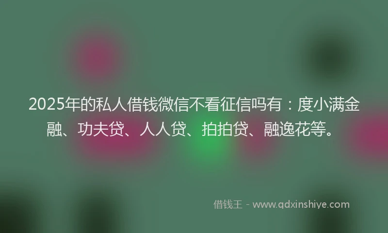 2025年的私人借钱微信不看征信吗有：度小满金融、功夫贷、人人贷、拍拍贷、融逸花等。