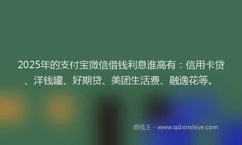 2025年的支付宝微信借钱利息谁高有：信用卡贷、洋钱罐、好期贷、美团生活费、融逸花等。
