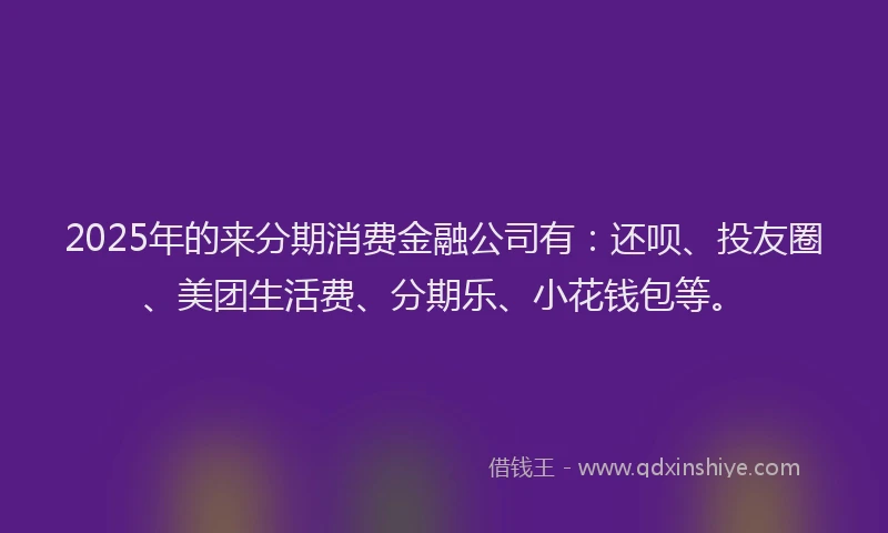 2025年的来分期消费金融公司有：还呗、投友圈、美团生活费、分期乐、小花钱包等。