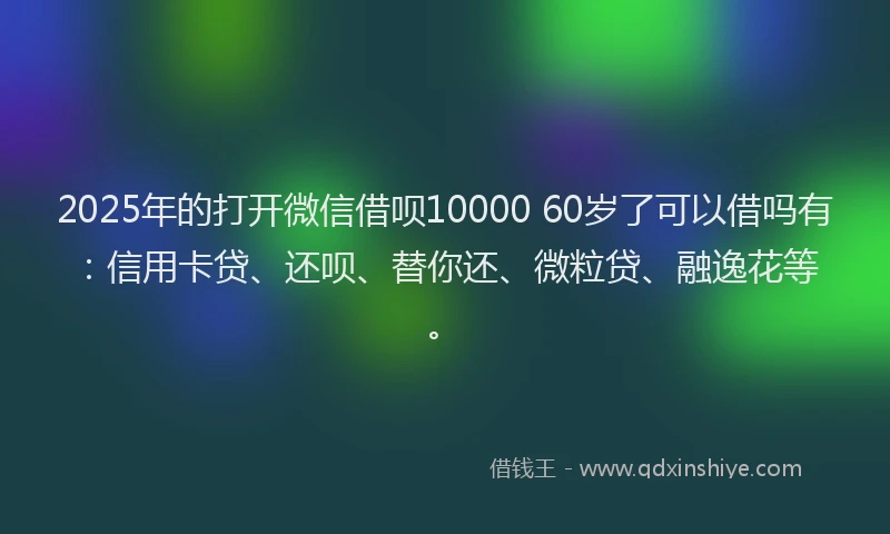 2025年的打开微信借呗10000 60岁了可以借吗有：信用卡贷、还呗、替你还、微粒贷、融逸花等。
