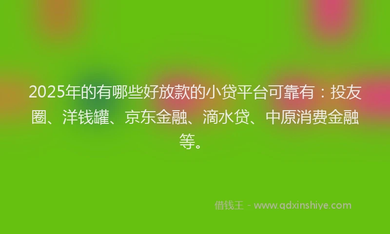 2025年的有哪些好放款的小贷平台可靠有：投友圈、洋钱罐、京东金融、滴水贷、中原消费金融等。