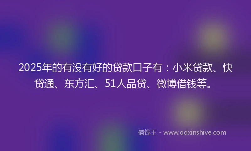 2025年的有没有好的贷款口子有：小米贷款、快贷通、东方汇、51人品贷、微博借钱等。