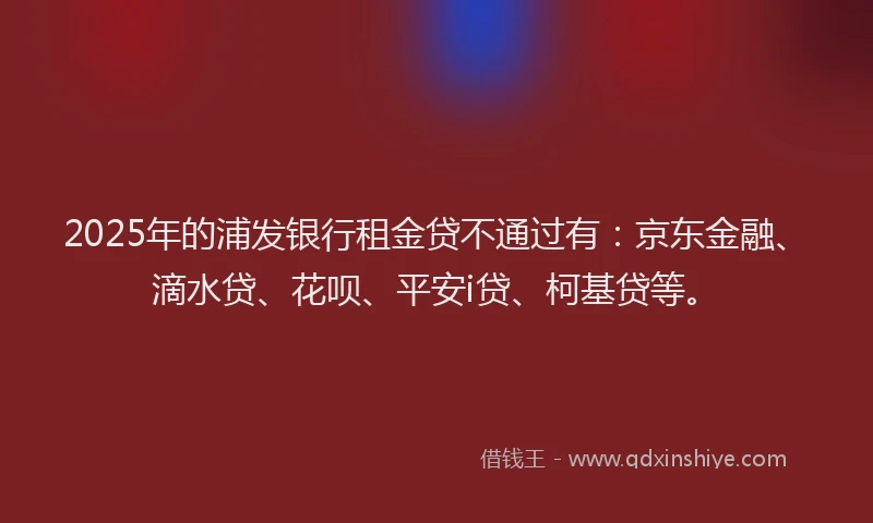 2025年的浦发银行租金贷不通过有:京东金融、滴水贷、花呗、平安i贷、柯基贷等。