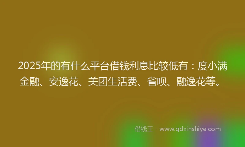 2025年的有什么平台借钱利息比较低有：度小满金融、安逸花、美团生活费、省呗、融逸花等。