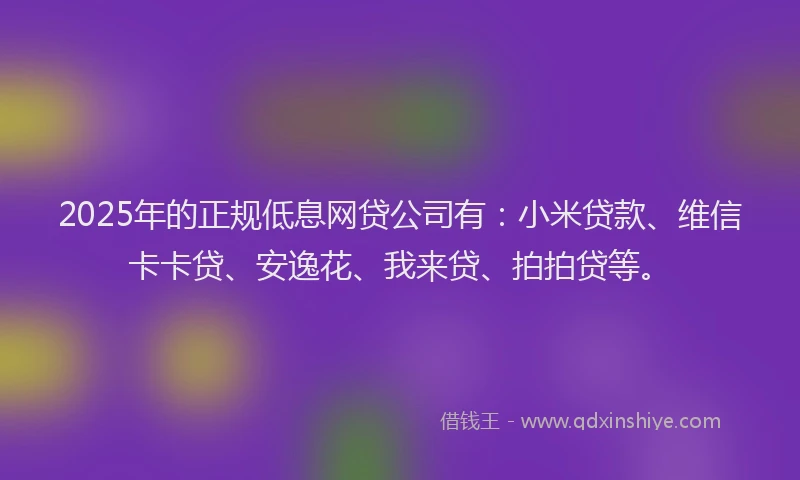 2025年的正规低息网贷公司有：小米贷款、维信卡卡贷、安逸花、我来贷、拍拍贷等。