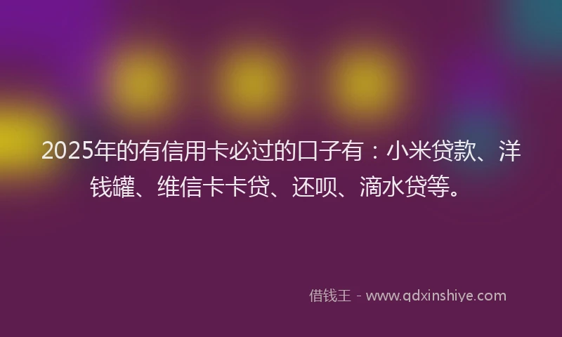 2025年的有信用卡必过的口子有:小米贷款、洋钱罐、维信卡卡贷、还呗、滴水贷等。