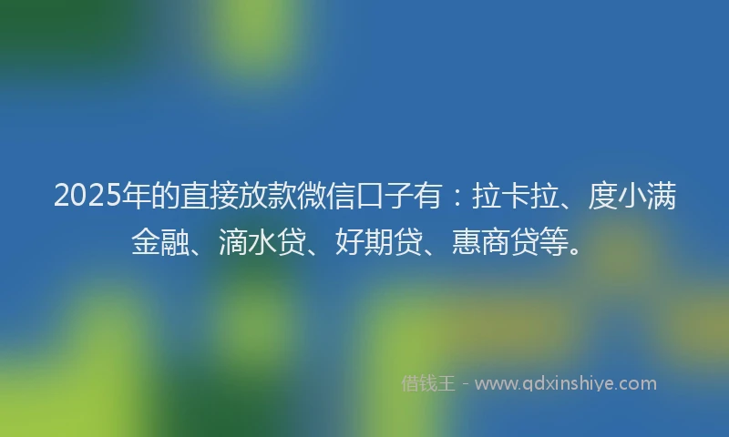 2025年的直接放款微信口子有：拉卡拉、度小满金融、滴水贷、好期贷、惠商贷等。