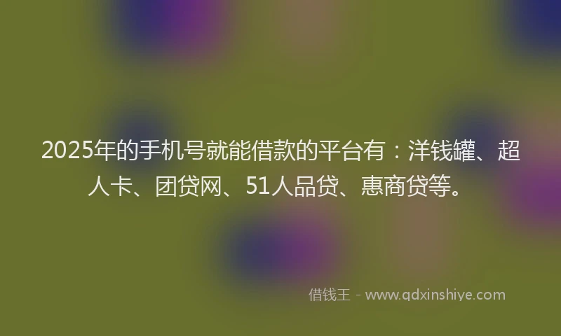 2025年的手机号就能借款的平台有：洋钱罐、超人卡、团贷网、51人品贷、惠商贷等。