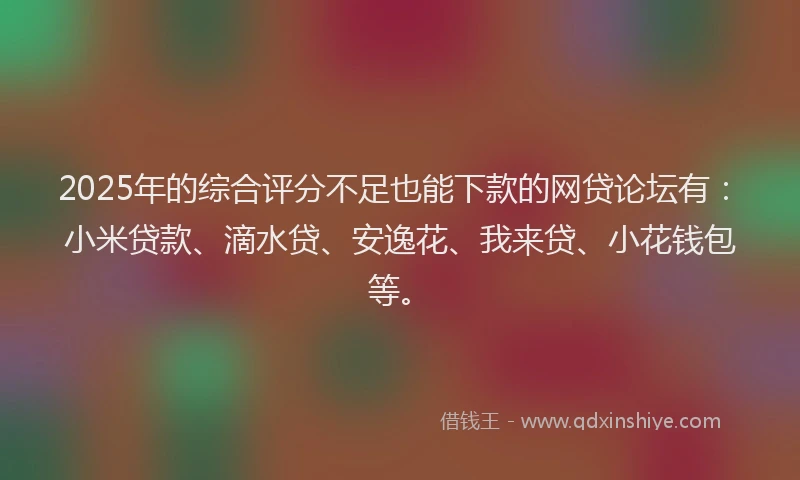 2025年的综合评分不足也能下款的网贷论坛有：小米贷款、滴水贷、安逸花、我来贷、小花钱包等。