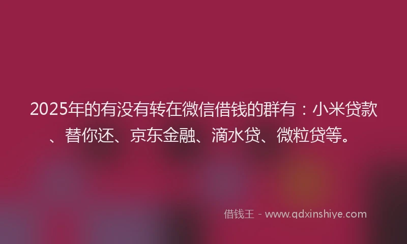 2025年的有没有转在微信借钱的群有:小米贷款、替你还、京东金融、滴水贷、微粒贷等。
