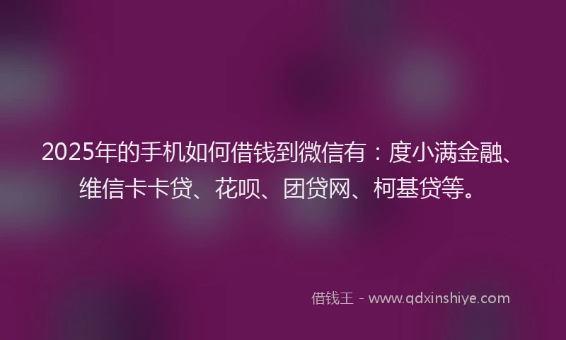 2025年的手机如何借钱到微信有：度小满金融、维信卡卡贷、花呗、团贷网、柯基贷等。