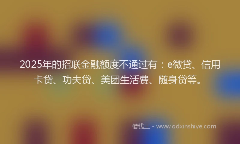 2025年的招联金融额度不通过有：e微贷、信用卡贷、功夫贷、美团生活费、随身贷等。
