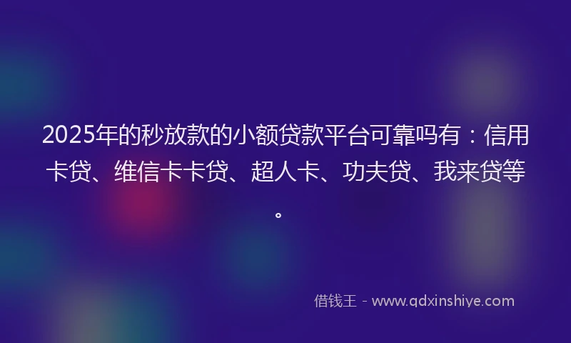 2025年的秒放款的小额贷款平台可靠吗有：信用卡贷、维信卡卡贷、超人卡、功夫贷、我来贷等。